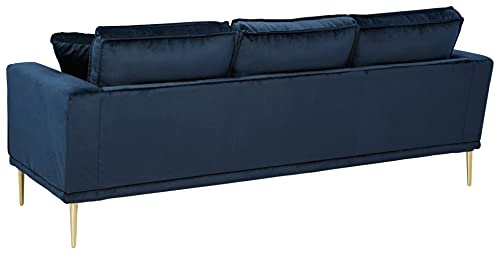 Signature Design by Ashley Macleary Modern Velvet Sofa with Gold Metal Legs, Navy Blue