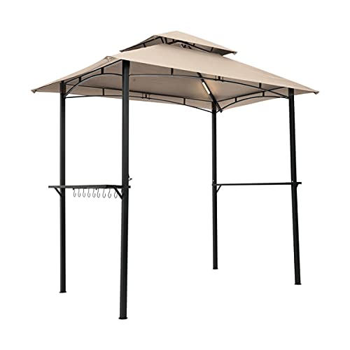Grill Gazebo Shelter with LED Light for Patio and Backyard BBQ's, Double Tier Soft Top Canopy 8 x 5 Ft Grill Gazebo Canopy