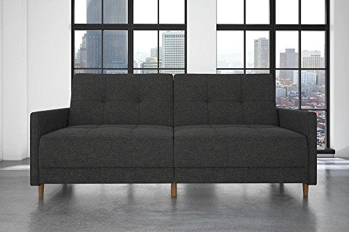 DHP Andora Coil Futon Sofa Bed Couch with Mid Century Modern Design - Grey Linen