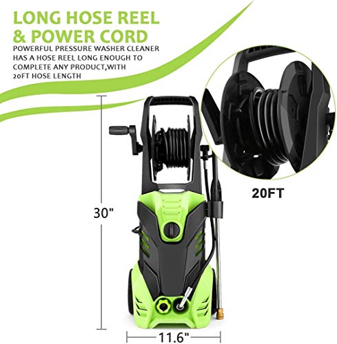 Homdox 2950 PSI Electric Pressure Washer 2.0 GPM High Pressure Washer 1800W Electric Power Washer Cleaner with Hose Reel 5 Nozzles