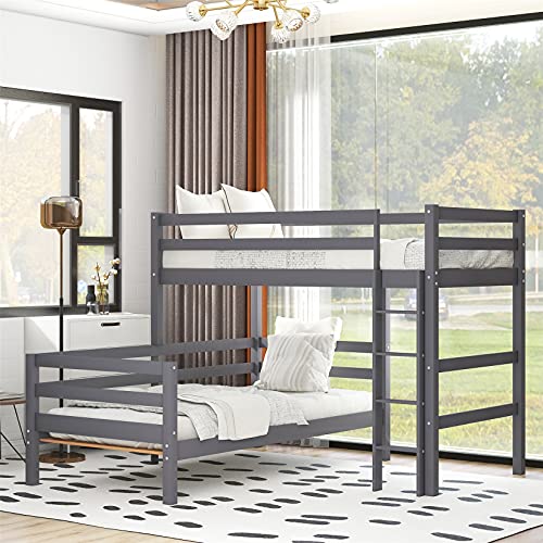 Twin Bunk Bed, Twin Over Twin Bunk Loft Beds for Kids with Ladder and Safety Rail Can Be Separated Into 2 beds, Gray
