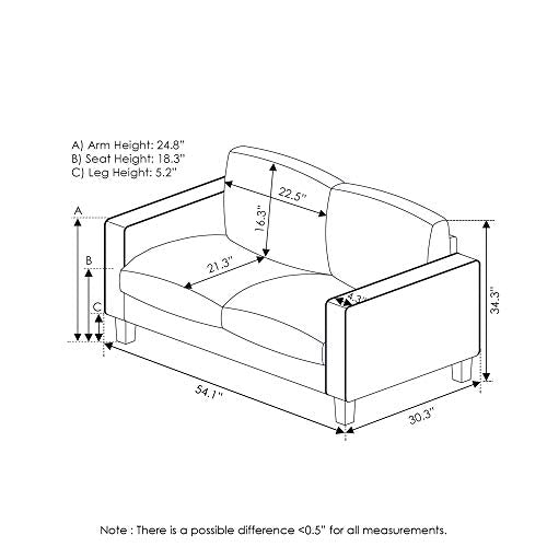 FURINNO Bayonne Modern Upholstered Love Seats, Gunmetal