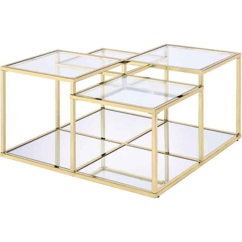 ACME Uchenna Coffee Table in Clear Glass and Gold Finish