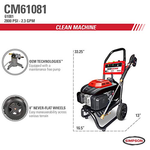 Simpson Cleaning CM61081 2800 PSI at 2.3 GPM Clean Machine Cold Water Residential Gas Pressure Washer