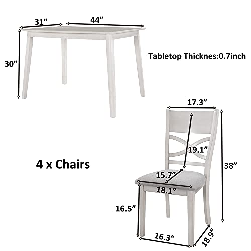 Farmhouse Rustic Dining Room Set of 5, 5-Piece Kitchen Dining Table Set with 4 Upholstered Padded Chairs