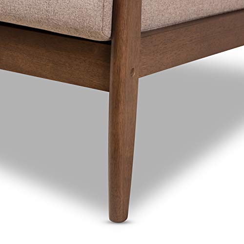 Baxton Studio Venza Mid-Century Modern Walnut Wood Light Brown Fabric Upholstered 3-Seater Sofa Mid-Century/Light Brown/Walnut Brown/Fabric Polyester 100%