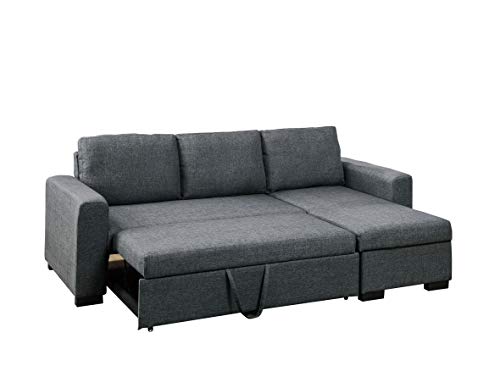 Poundex F6931 Bobkona Jassi Linen-Like Sectional with Pull-Out Bed and Compartment, Blue Grey