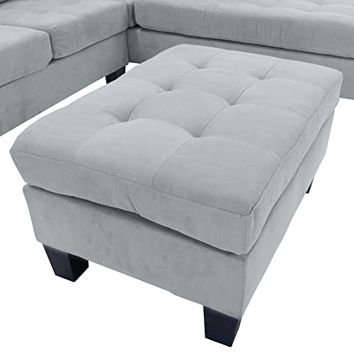 Casa Andrea Milano Modern Reversible Sectional Sofa Couch with Chaise and Ottoman, Large, Grey