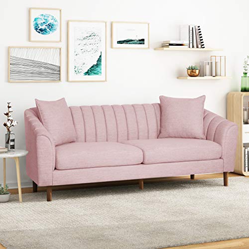Christopher Knight Home Susan Fabric 3 Seater Sofa, Light Blush + Dark Brown
