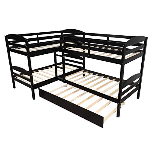 Harper & Bright Designs Twin L-Shaped Bunk Bed with Trundle, Can  be Divided into Two L-Shaped Beds, No Spring Box Needed (Espresso)