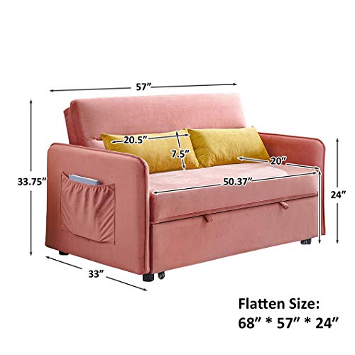 Sleeper Sofa,2 in 1 Sofa Bed,Compact Soft Velvet Sofa Bed Pull-Out Sleeper with 2 Lumbar Pillow