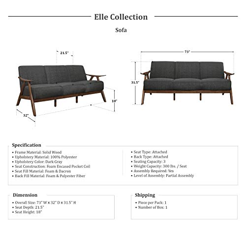 Lexicon Elle Sofa, Dark Gray