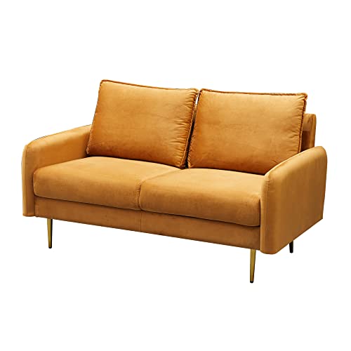 INSTORY Fabric Love seat Velvet Loveseat Sofa Modern Couch Furniture with Armrest & Metal Legs for Living Room,Bedroom,Study,Playroom,Apartment,Dorm-Ginger