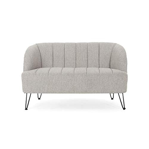 Kyra Modern Fabric Loveseat with Hairpin Legs, Light Gray