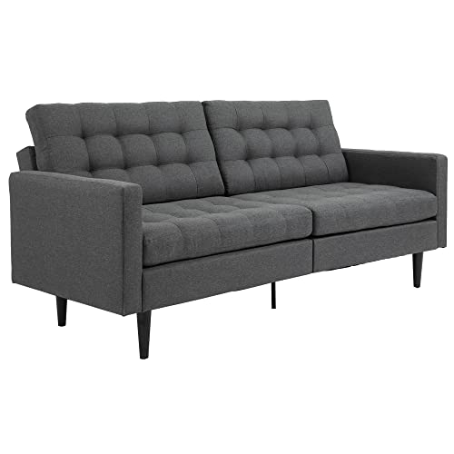 HOMCOM Linen Fabric Convertible Sofa Bed with Button Tufted Back Design, Adjustable Angles and Wood Legs, Grey