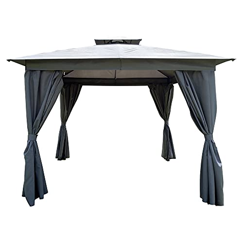 Blnene Outdoor Canopy Pop Up Gazebo Double Roof Patio Gazebo Steel Frame with Shade Curtains for Backyard, Outdoor, Patio and Lawn(10’ x 10’) Grey