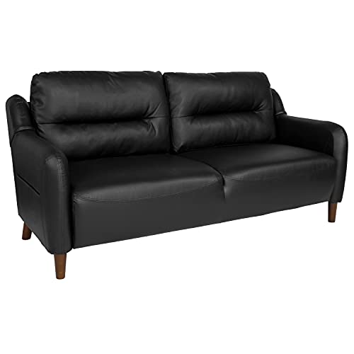 Flash Furniture Newton Hill Upholstered Bustle Back Sofa in Black LeatherSoft