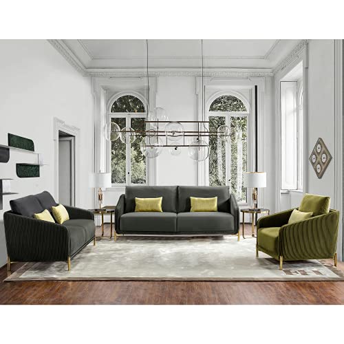 Acanva Mid-Century Compact Velvet Sofa, Contemporary Living Room Bedroom Furniture for Small Spaces with Channel Tufting Armrest, 32”W Armchair, Green