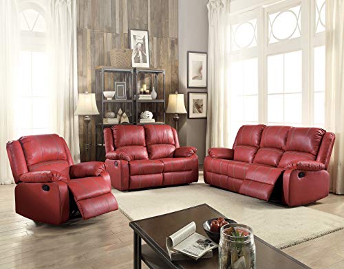 Recliner Loveseat, HABITRIO Overstuffed Red PU Leather Upholstered 2-Seat Couch, Modern Single Reclining Home Theater Seating Sofa Furniture for Living Room, Bedroom, Tight Seat&Back Cushion