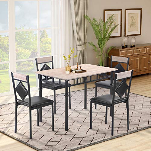 Harper & Bright Designs 5-Piece Modern Dining Table Set, Metal Frame and Wood Top Kitchen Table with 4 Upholstered Dininng Chairs (Beige)