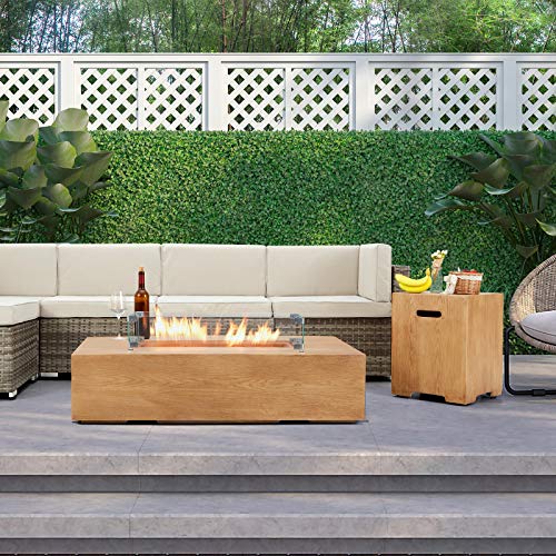 AVAWING 48Inch Outdoor Propane Fire Pit Table, 50,000 BTU Auto-Ignition Rectangular Fire Table w/ Tank Holder, Wind Guard ,Weather-Resistant Waterproof Cover, Glass Stone