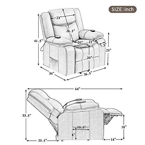 Lift Chairs for Elderly with Adjustable Massage and Heating - Lift Chairs Recliners Lift Sofa Electric Recliner Chairs with Remote Control Soft PU Lounge