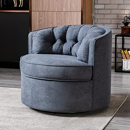 Longrune 33” Swivel Round Barrel Comfy Tufted Back Accent Leisure Sofa Chairs for Living Room, Bedroom, Hotel, Grey