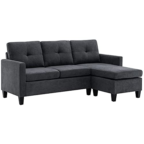 Devion Furniture Transitional Style Sectional Sofa in Dark Gray Polyester Fabric, 50
