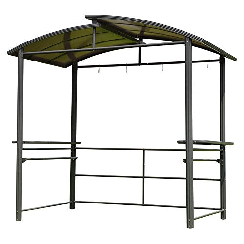 ALEKO GZBHTG01 Steel Hard Top BBQ Gazebo Grill Shelter Canopy with Serving Tables 8 x 5 x 8 Feet Brown