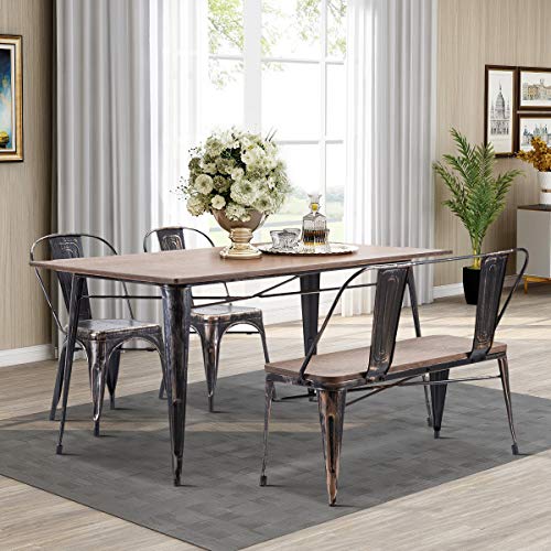 Dining Table, Antique Style Rectangular Dining Table with Metal Legs, Distressed Black