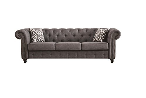ACME Aurelia Gray Linen Sofa with 2 Pillows