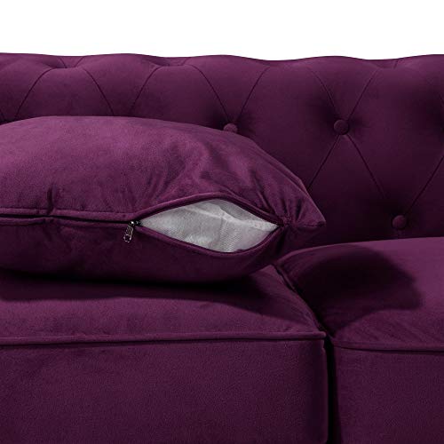 Casa Andrea Milano LLC Classic Velvet Scroll Arm Tufted Button Chesterfield Sofa (Grey), Large, Purple