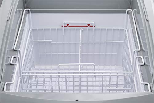DUURA DDFC6 Commercial Mobile Ice Cream Display Chest Freezer Sub Zero Temp Curved Glass Top Frost Free Lid with 2 Wire Baskets, 24.6 Inch Wide 5.7 Cubic Feet, White