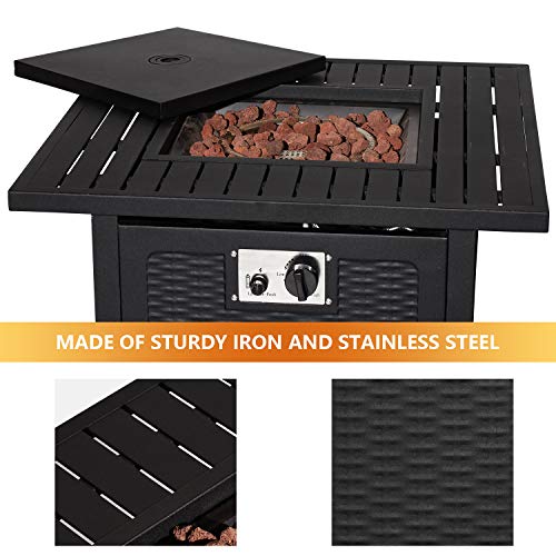 Outdoor Propane Fire Pit Table 30Inch 50,000 BTU Propane Square Gas Fire Pit Table with Cover Electronic Ignition Stove, Auto-Ignition Fireplace with CSA Certification
