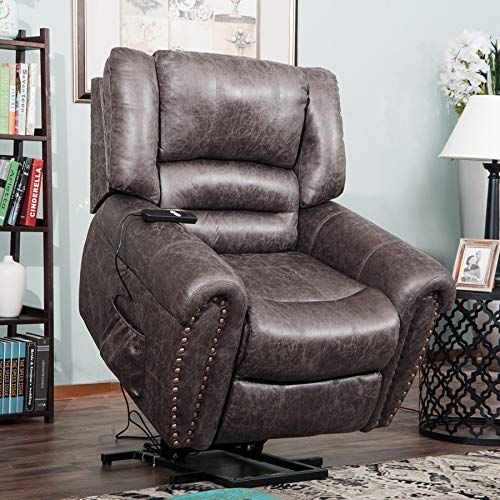 Harper&Bright Designs Smoky Brown Wilshire Series Heavy-Duty Power Lift Recliner Chair, Built-in Remote and 2 Castors,