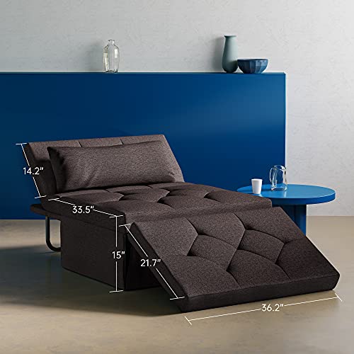 Serweet Sofa Bed, Convertible 5 in 1 Multifunction Adjustable Folding Ottoman, Sofa/Chair, Bed, Lounger, Sturdy Metal Frame with Linen Fabric Designed for Living Room, Office, Apartment, Dark Brown