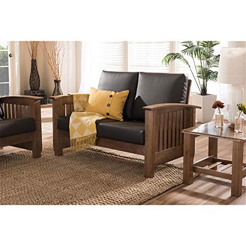 Baxton Studio Charlotte Modern Classic Mission Style 2-Seater Loveseat Dark Brown/Walnut Brown/Contemporary