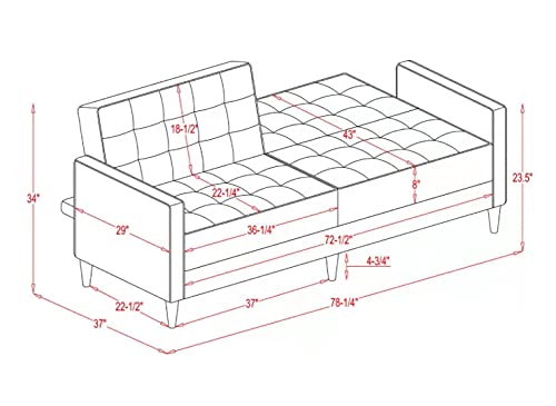 78-inch Velvet Futon Sofa Bed, Modern Sleeper Sofa Couch with 3 Angles Convertible Backrest, Small Loveseat Recliner Sofas with 6 Wooden Legs for Living Room, Bedroom (Blue)