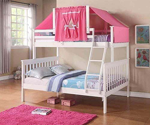 Donco Kids Mission Bunk Bed with Pink Tent, Twin/Full, White