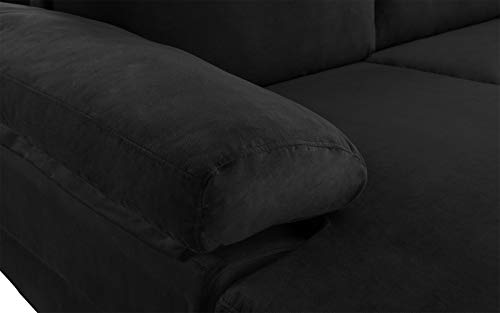 Casa Andrea Milano LLC Modern Large Velvet Fabric Sectional Sofa L Shape Couch with Extra Wide Chaise Lounge, Black