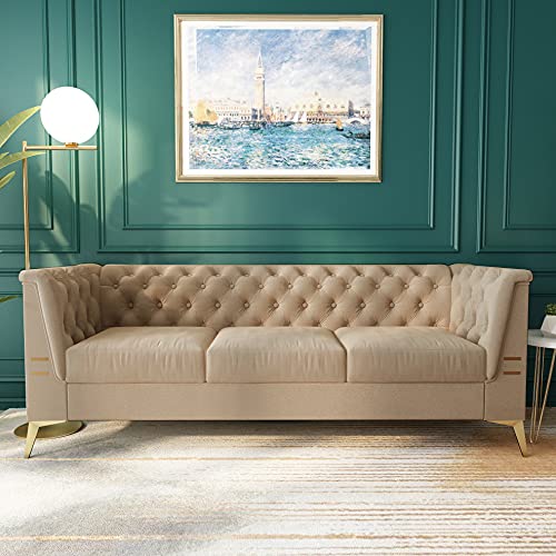 Melpomene Mid-Century Chesterfield Tufted Velvet Transitional Sofa Couch with Stainless Steel Leg 82.68