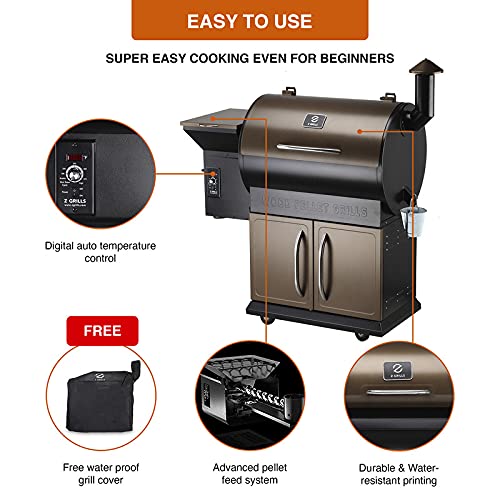 Z GRILLS 700D Wood Pellet Grill & Electric Smoker BBQ Combo with Auto Temperature Control | 2021 Upgrade | 694 sq in Bronze
