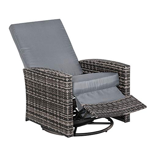 Outsunny PE Rattan Wicker Recliner with 360° Swivel, Water/UV Fighting Material, Soft Cushion, Lounge Chair for Patio, Garden, Backyard, Grey