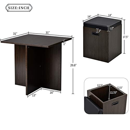 Harper & Bright Designs 5-Piece Dining Set with Storage Ottomans, Space-Saving Dining Room Set of 5 with Faux Wood Square Dining Table and 4 Ottomans (Espresso)