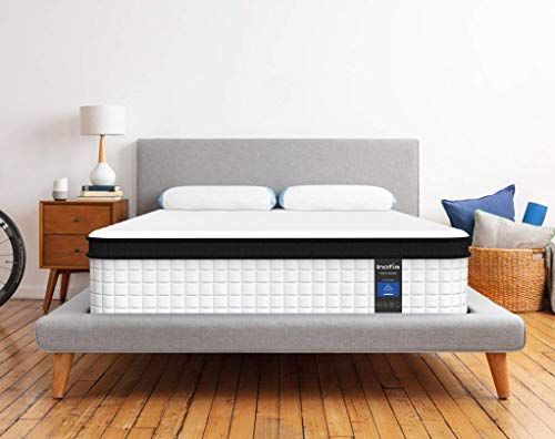 Inofia Queen Mattress, 12 Inch Hybrid Innerspring Double Mattress in a Box, Cool Bed with Breathable Soft Knitted Fabric Cover, 101 Risk-Free Nights Trial