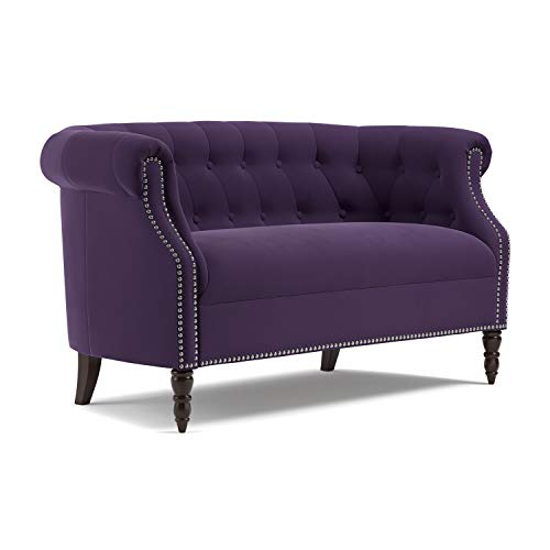 Plum Purple Velvet Loveseat Solid Traditional Polyester Nailheads
