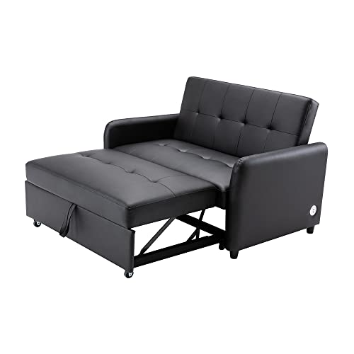 AOCHUANG 51in Sofa Chair Bed Convertible Sleeper Bed, Multi-Functional Adjustable Oversized Armchair with Dual USB Charging Ports, Adjustable Recliner, Sofa, Bed, Single Bed Chair (Black)
