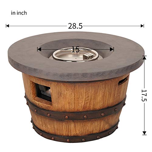 AMKV Outdoor Propane Fire Pit,50,000 BTU Round Wood Wine Barrel Fire Pit Table with Lava Rock and Stainless Steel Burner, Propane Fire Pit Table for Garden,Backyard,Deck,Camping.