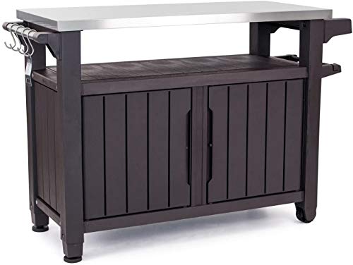 KETER Unity XL Resin Serving Station, All-Weather Plastic and Metal Grill, Storage and Prep Table, 78 Gal, (Espresso Brown (Set of 1))