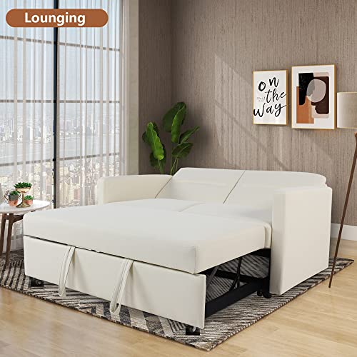 GURLLEU Sectional Sofa with Pull-Out Couch Sleeper Sofabed, 3 SEAT, Cream